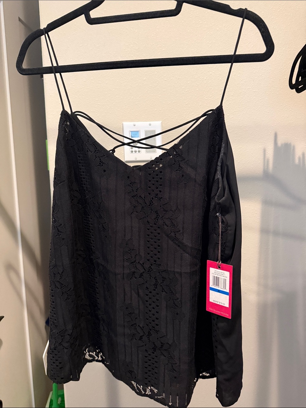 Vince Camuto Black Lace-Back Strappy Cami - Oasis Bloom - NWT